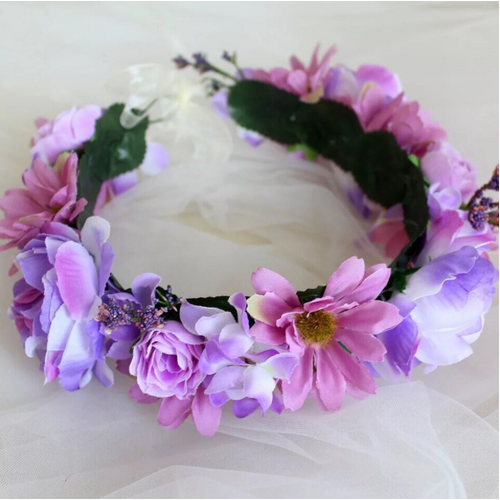 Large View Light Purple Mixed Flowers -  Flower Crown