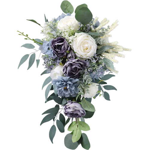 Large View Bridal Teardrop Bouquet - Blue/White