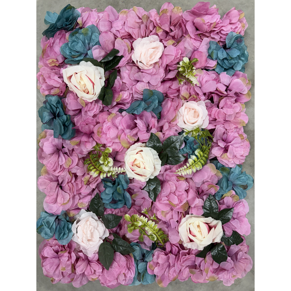 Large View Rose/Hydrangea Flower Wall Pink/Teal