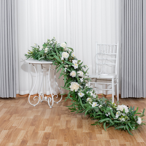 Large View 2m x 35cm Rose, Orchid & Eucalyptus Floral Table/Arch Runner Arrangment