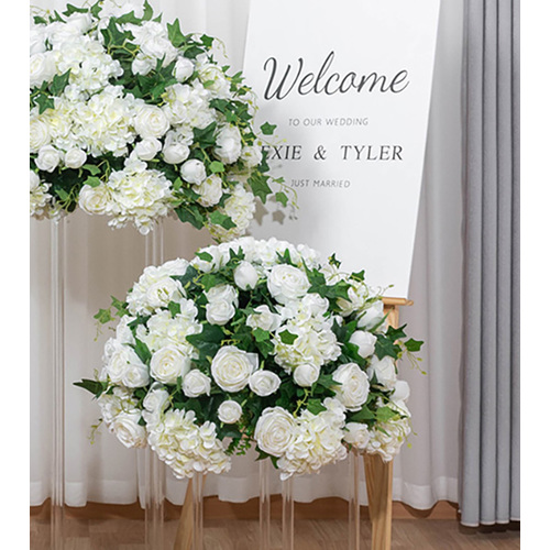 Large View 50cm Floral Rose/Ivy Ball Arrangement - White/Cream