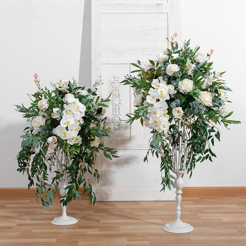 Large View 50cm Floral Rose/Orchid Ball Arrangement - White/Cream