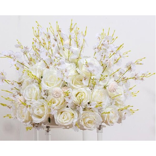 Large View 50cm Floral Rose/Orchid Ball Arrangement - White/Cream