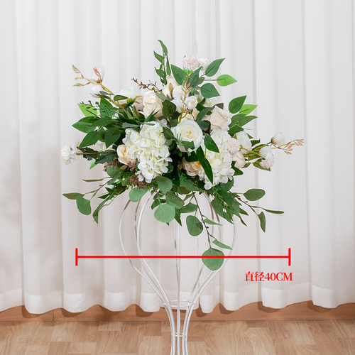 Large View 40cm Floral Rose/Native Eucalyptus Ball Arrangement White/Ivory