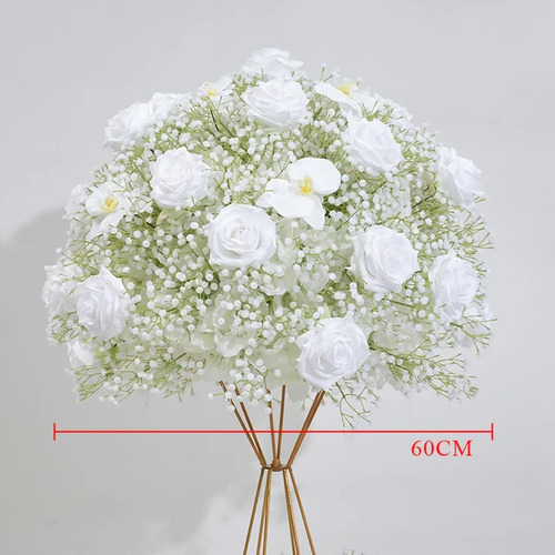 Large View 60cm Rose, Orchid and  Babies Breath Floral Ball Arrangement - White