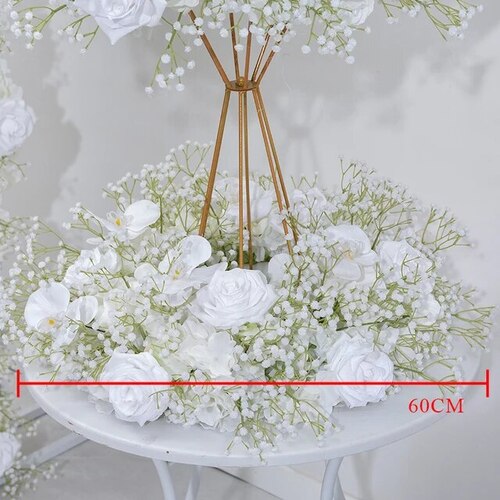 Large View 60cm Rose, Orchid and  Babies Breath Floral Centerpiece Ring - White