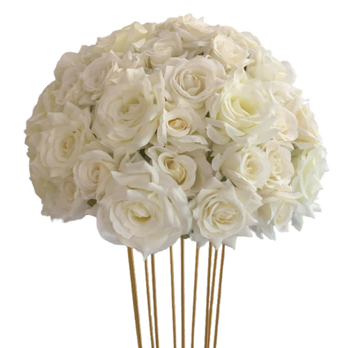Large View 30cm Floral Rose Ball Arrangement - White/Cream