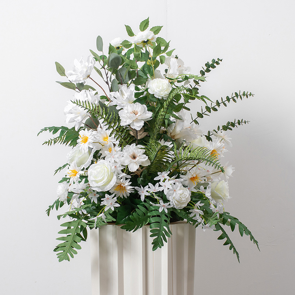 Large View 70cm -  Rose & Fern Flower Arrangement - White/Cream