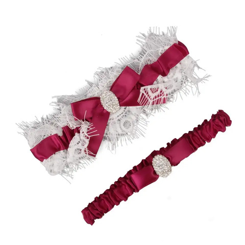Large View Garter Wedding - 2pcs Set - Burgundy