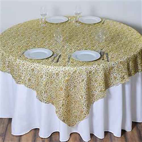Large View Gold Sequin Studded Table Square Overlay 228cm 