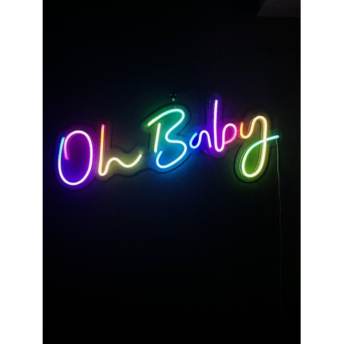 Large View 95x38cm "Oh Baby" Multicoloured Sound Activated Neon LED Sign 