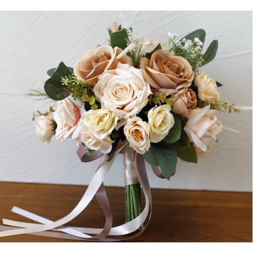 Large View Bridal Posey Bouquet -  Ivory, Tan & Naturals