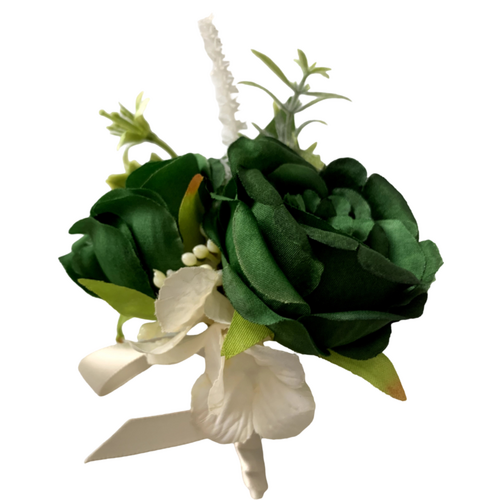 Large View Buttonhole Twin rose Style - Hunter Green
