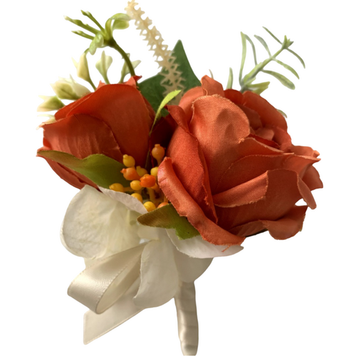 Large View Buttonhole Twin rose Style - Burnt Orange
