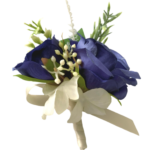 Large View Buttonhole Twin rose Style - Dark Blue