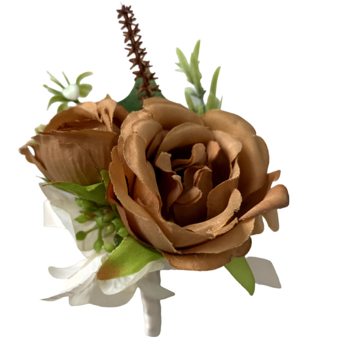 Large View Buttonhole Twin rose Style - Caramel 