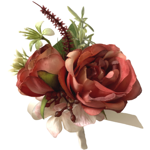 Large View Buttonhole Twin rose Style -  Autumn Reds