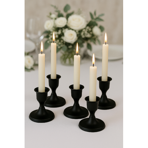 Large View 2 Pc Set - Black Metal Taper/Dinner Candle Holder