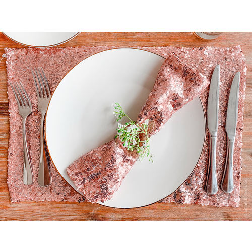 Large View 10pk Sequin Placemat/Napkin - Rose Gold