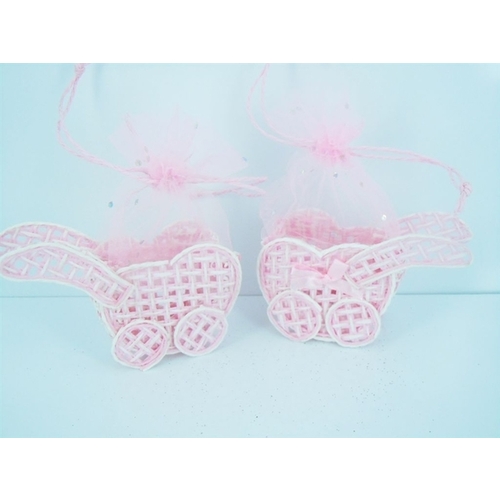 Large View Baby Favor Bag Pram Pink 1pk