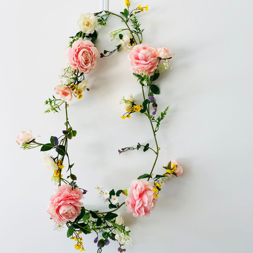 Large View 1.85m Mixed Pink Wild Flower Style Rose Garland