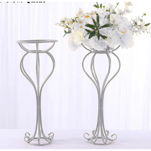 Large View 60cm Scrolled Style Flower Stand Centrepiece - Silver