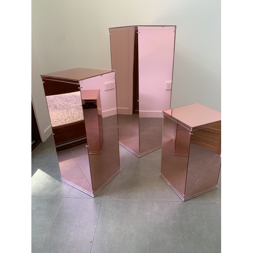 Large View FACTORY SECONDS Set of 3 - Rose Gold Mirrored Acrylic Pedestal Risers/Flower Stands 