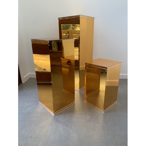 Large View Set of 3 - Gold Mirrored Acrylic Pedestal Risers/Flower Stands - Seconds