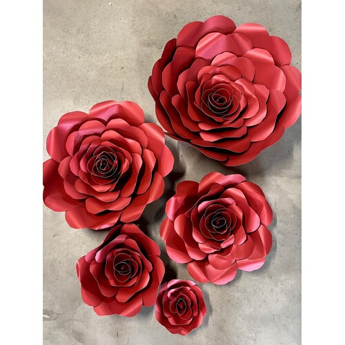 Large View 5pc set - Giant Paper Roses - Burgundy