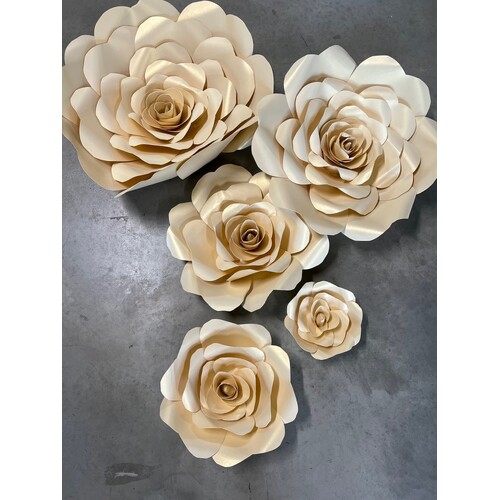 Large View 5pc set - Giant Paper Roses - Cream/Champ