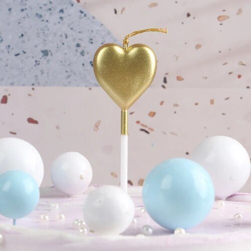 Large View 1 x  Gold Heart Birthday Cake Candle