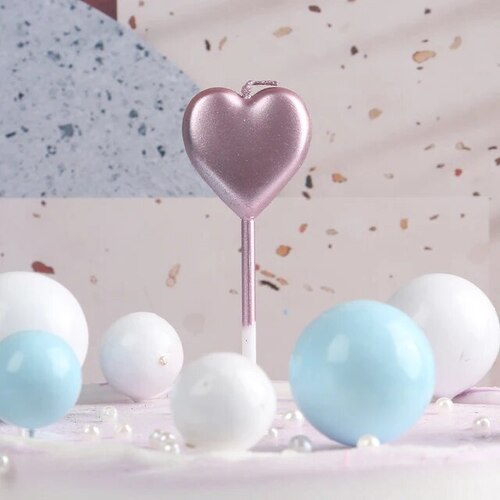 Large View 1 x  Pink Heart Birthday Cake Candle
