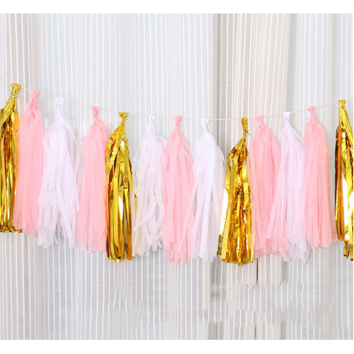 Large View Mixed Set - Pink/Gold/White Balloon Tassel/Party Garland