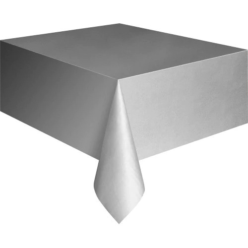 Large View 137x275cm Silver/Grey Plastic Party Tablecloth