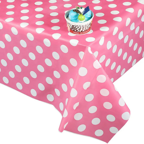 Large View 137x275cm Pink-White Polka Dot Plastic Party Tablecloth