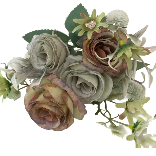 Large View Green/Tan Rose Filler Flower Bunch