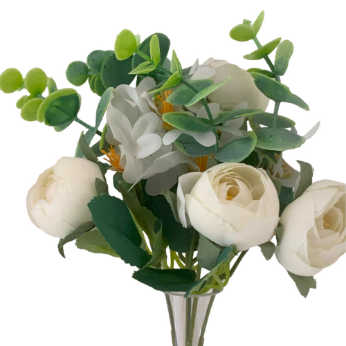 Large View 5 Head Mini Rose Filler Bunch - White