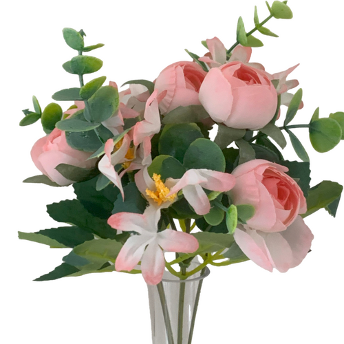 Large View 5 Head Mini Rose Filler Bunch - Pink