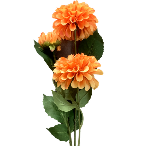Large View 75cm - 3 Head Dahlia Flower Stem - Orange