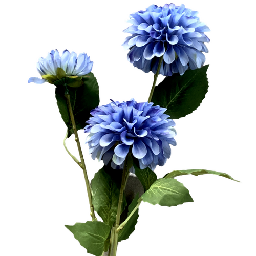 Large View 75cm - 3 Head Dahlia Flower Stem - Blue
