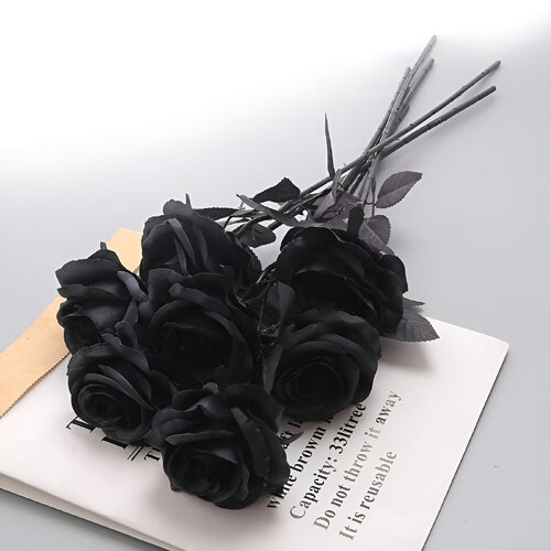 Large View 48cm - Single Stem Open Rose - Black