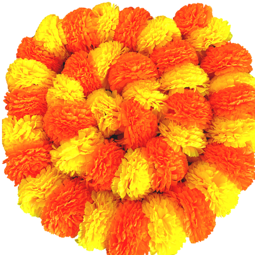 Large View 2m - Giant Marigold Garland (Diwali) - Mixed Orange/Yellow