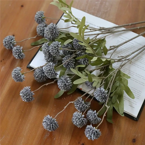 Large View 52cm - Dusty Blue Mini Artificial Chrysanthemum Pom Stem