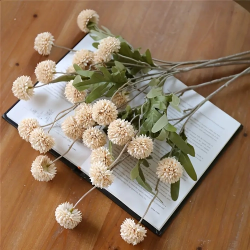 Large View 52cm - Beige Mini Artificial Chrysanthemum Pom Stem