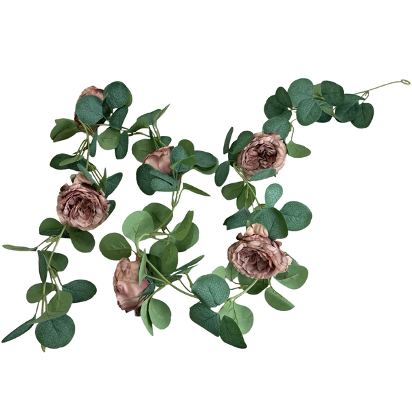 Large View 1.6m Blush Mocha Deluxe Rose & Silver Dollar Eucalyptus Garland