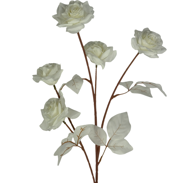 Large View Artificial White Rose Spray with 5 Heads – 70cm