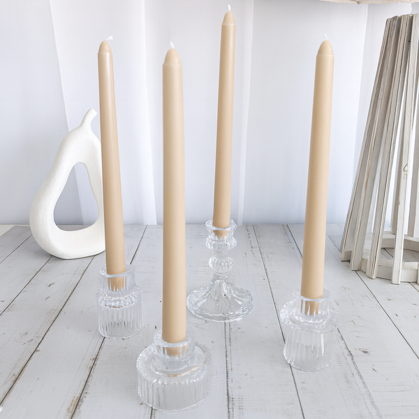 Large View 4pcs - 25cm Beige Wax (Taper) Dinner Candle Romantic Candlestick