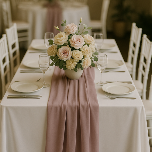 Large View Dusty Mauve Chiffon 70cm x 4m Table Runner