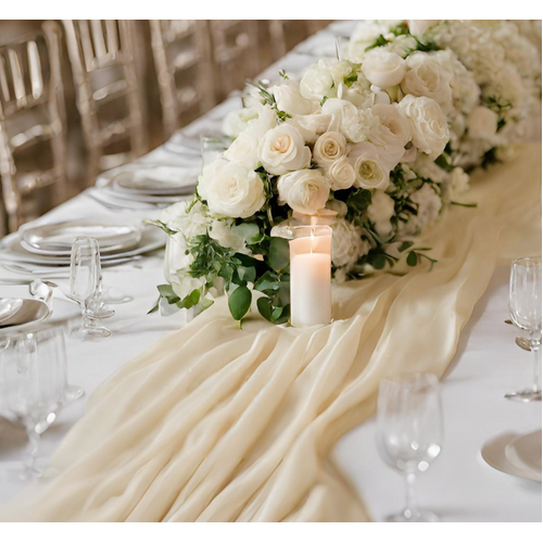 Large View Ivory Chiffon Table Runner 80cm x 300cm