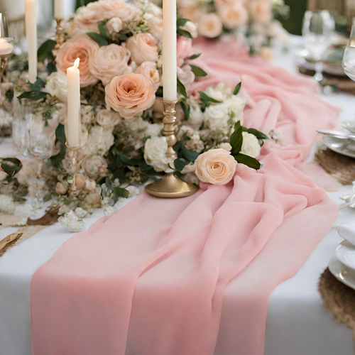 Large View Pink Chiffon Table Runner 80cm x 300cm
